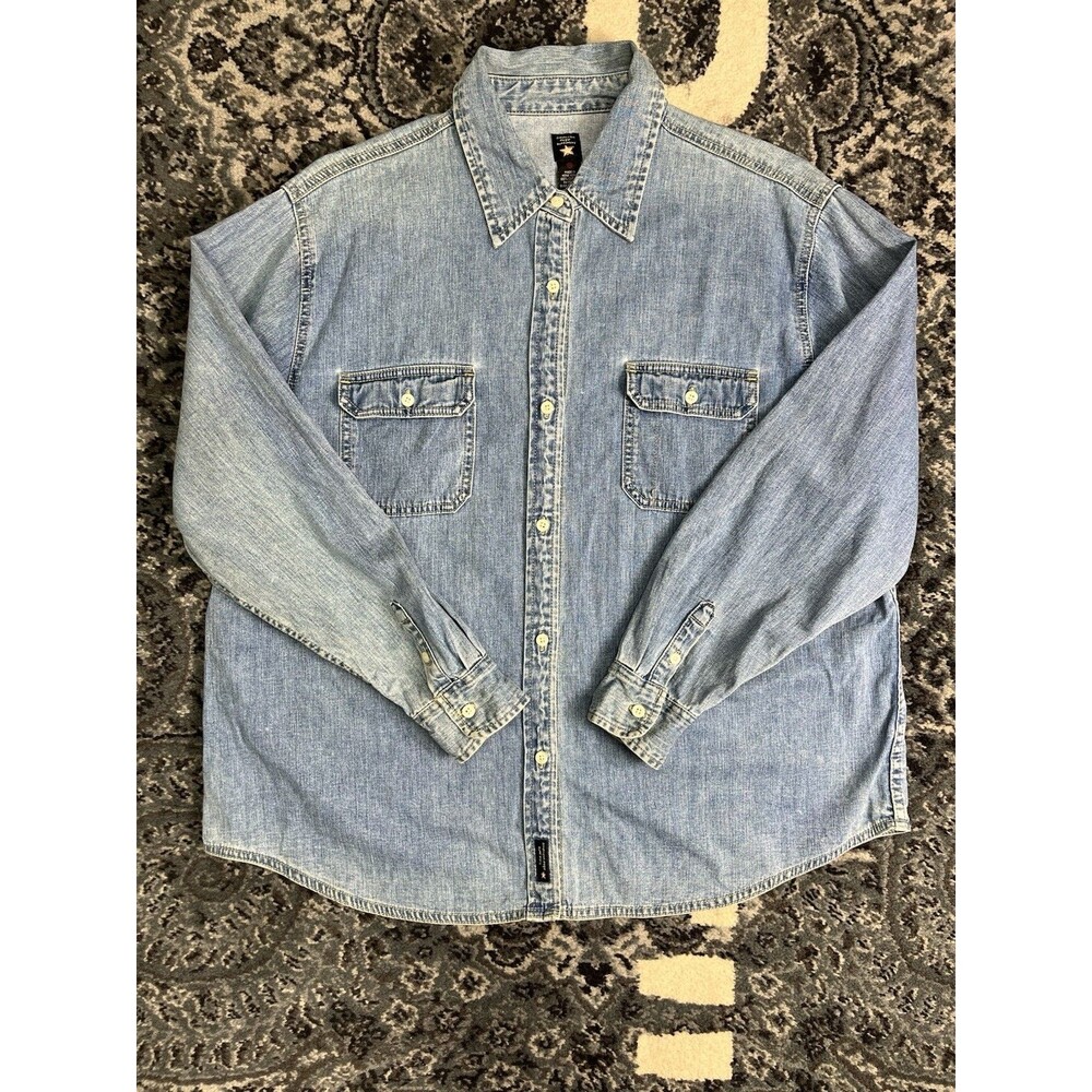 Vintage Womens American Eagle Denim Button Down Shirt Size XL Made In Hong Kong